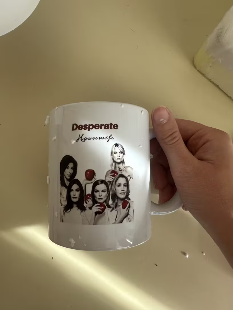 Desperate Housewife themed ceramic mug with character illustrations